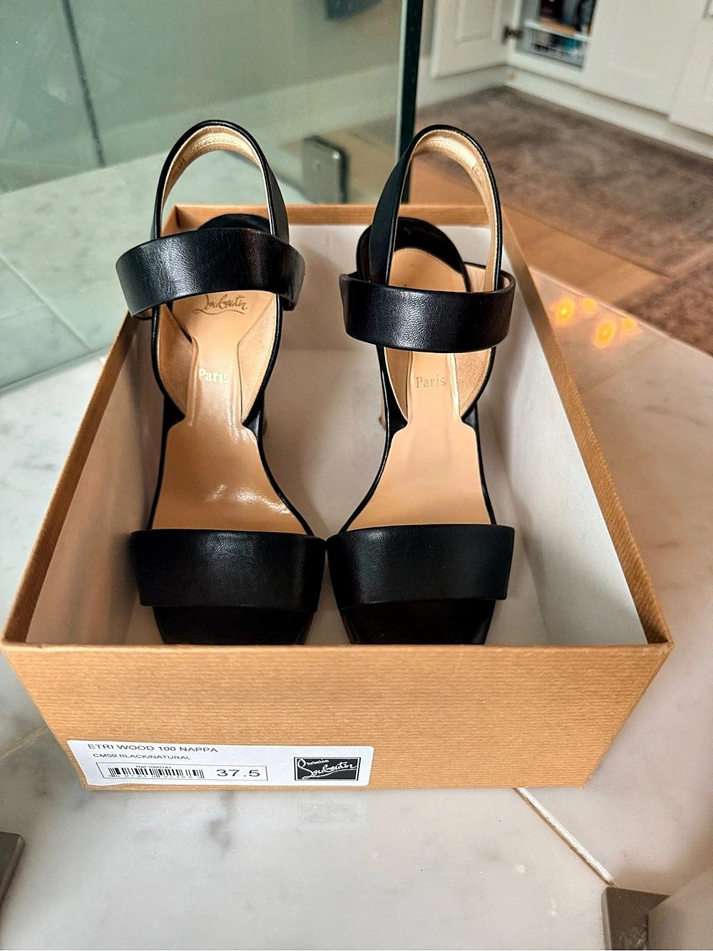 Christian Louboutin Etri Wood 100 Nappa Slingback Sandals Black US 7.5 - Picture 6 of 6